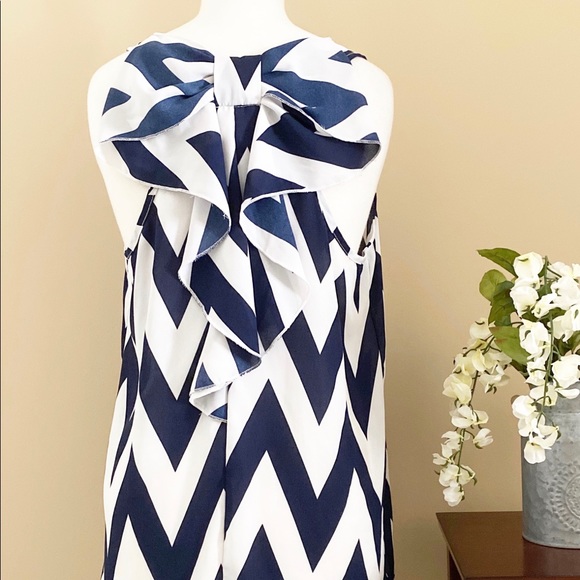 brendas Tops - Brenda's Back Bow Chevron Blouse Navy & White